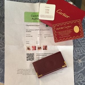 Cartier Burgundy Leather Card Holder with Gold Details